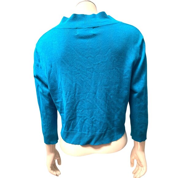Ronni Nicole Medium Blue Cropped Cardigan Sweater V Neck Lightweight Knit Top - Picture 7 of 12